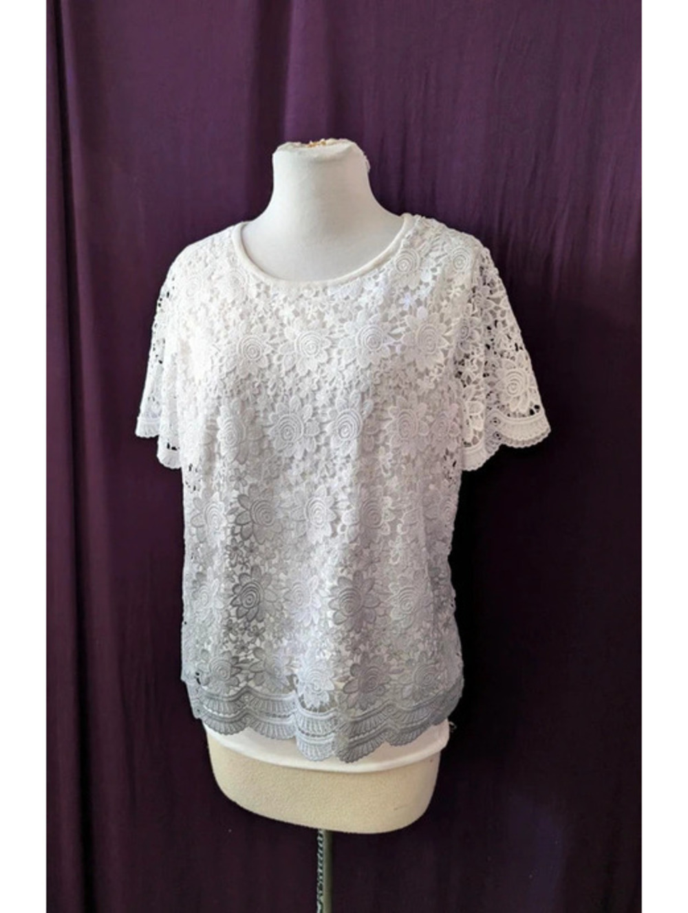 Ombre Lace White Gray Lace Cotton Sweater PL
